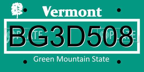 BG3D508 Vermont License Plate
