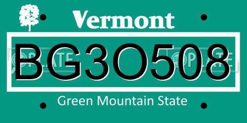 BG3O508 Vermont License Plate