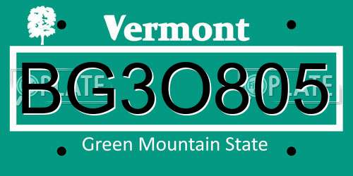 BG3O805 Vermont License Plate