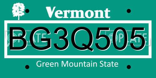 BG3Q505 Vermont License Plate