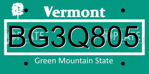 BG3Q805 Vermont License Plate