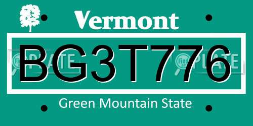 BG3T776 Vermont License Plate
