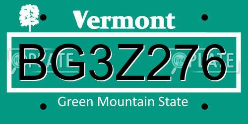 BG3Z276 Vermont License Plate