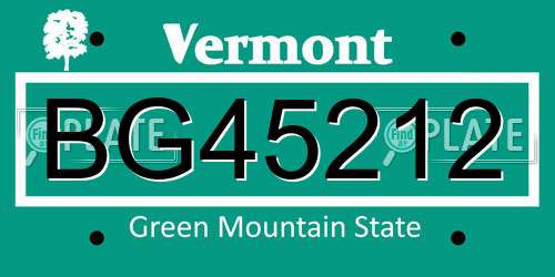 BG45212 Vermont License Plate