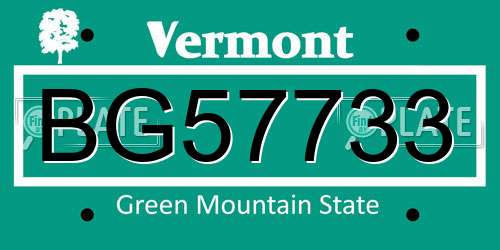 BG57733 Vermont License Plate