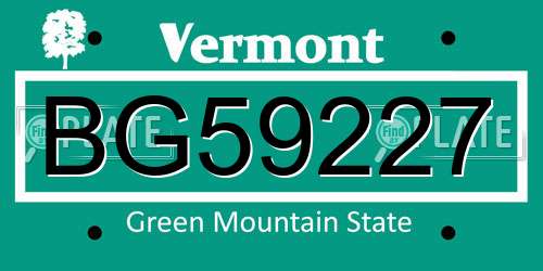 BG59227 Vermont License Plate