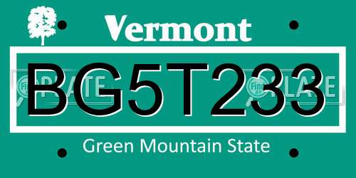 BG5T233 Vermont License Plate