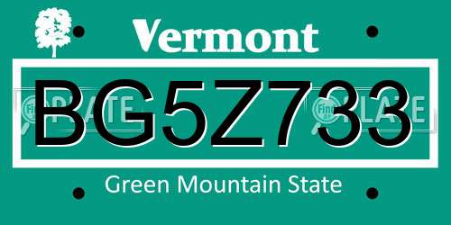 BG5Z733 Vermont License Plate