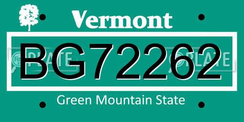 BG72262 Vermont License Plate