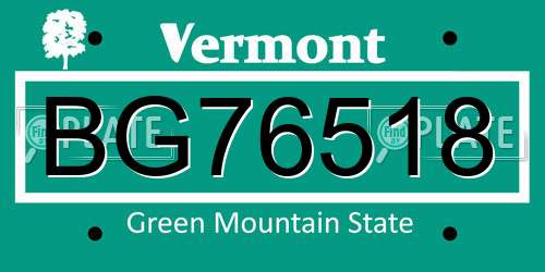 BG76518 Vermont License Plate