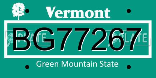 BG77267 Vermont License Plate