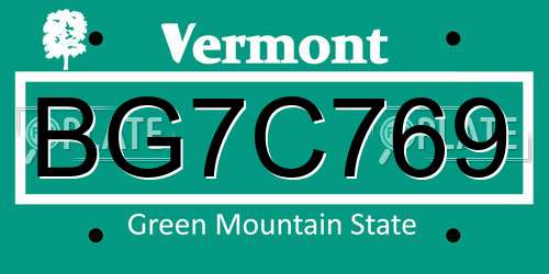BG7C769 Vermont License Plate