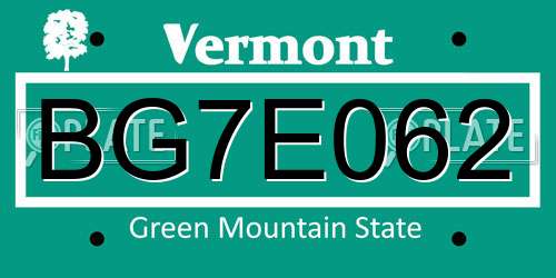 BG7E062 Vermont License Plate