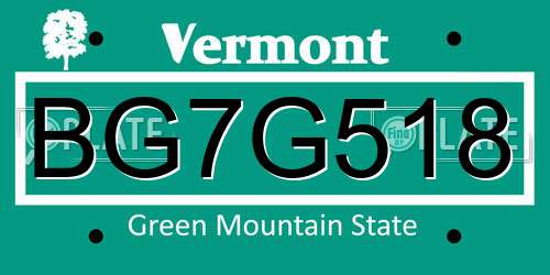 BG7G518 Vermont License Plate