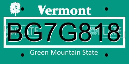 BG7G818 Vermont License Plate