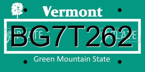 BG7T262 Vermont License Plate