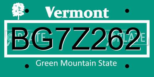 BG7Z262 Vermont License Plate