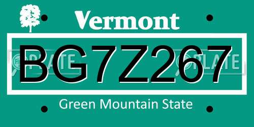 BG7Z267 Vermont License Plate