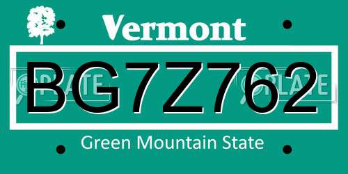 BG7Z762 Vermont License Plate