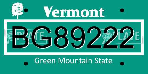 BG89222 Vermont License Plate