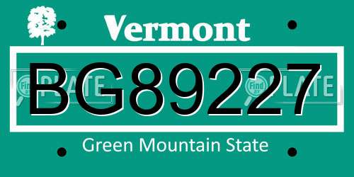 BG89227 Vermont License Plate