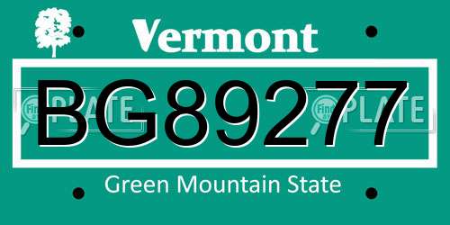 BG89277 Vermont License Plate