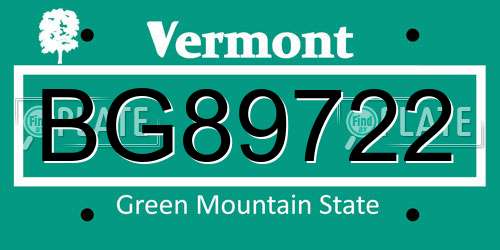 BG89722 Vermont License Plate