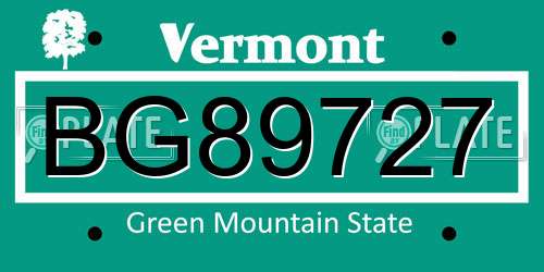 BG89727 Vermont License Plate