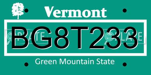 BG8T233 Vermont License Plate