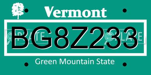 BG8Z233 Vermont License Plate