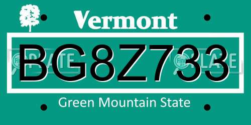 BG8Z733 Vermont License Plate
