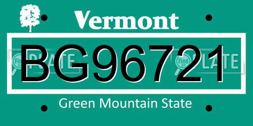 BG96721 Vermont License Plate