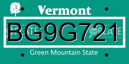 BG9G721 Vermont License Plate