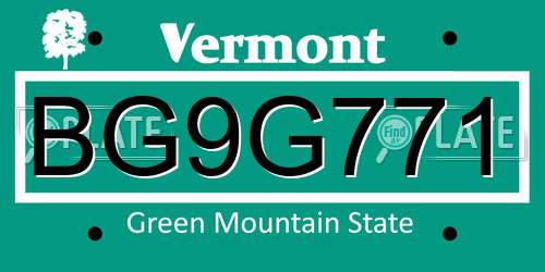 BG9G771 Vermont License Plate
