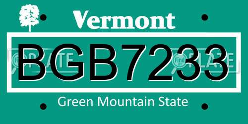 BGB7233 Vermont License Plate