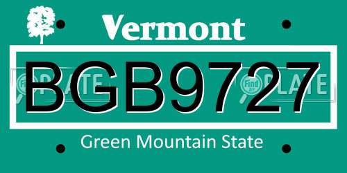 BGB9727 Vermont License Plate