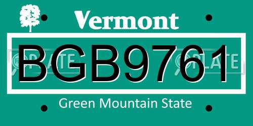 BGB9761 Vermont License Plate