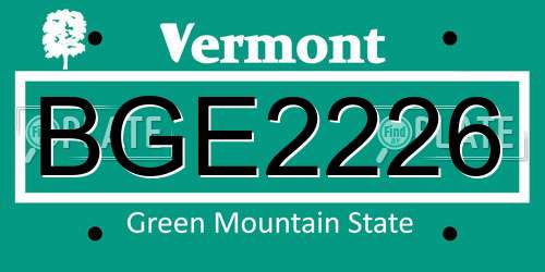 BGE2226 Vermont License Plate