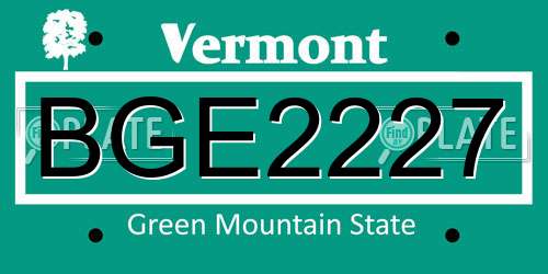 BGE2227 Vermont License Plate
