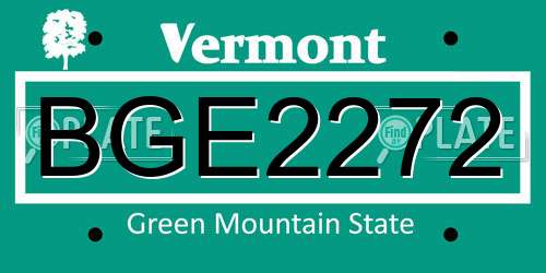 BGE2272 Vermont License Plate