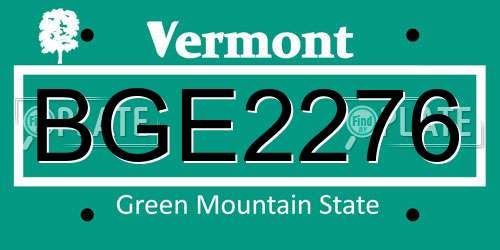 BGE2276 Vermont License Plate