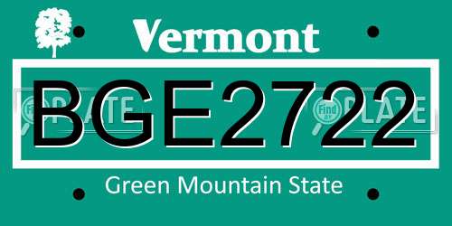 BGE2722 Vermont License Plate