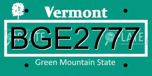 BGE2777 Vermont License Plate