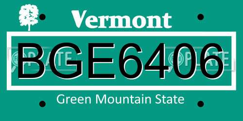 BGE6406 Vermont License Plate