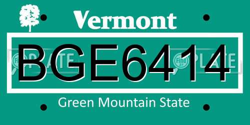 BGE6414 Vermont License Plate
