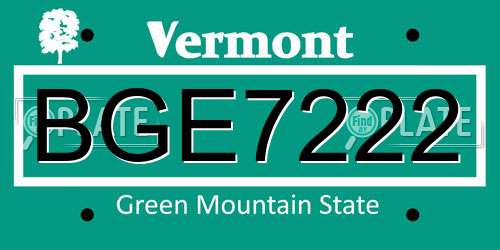 BGE7222 Vermont License Plate