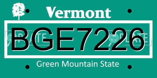 BGE7226 Vermont License Plate