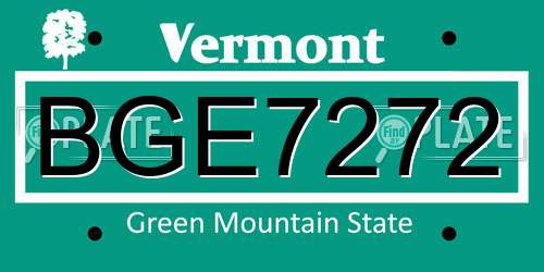 BGE7272 Vermont License Plate