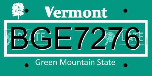 BGE7276 Vermont License Plate