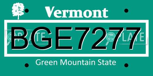 BGE7277 Vermont License Plate